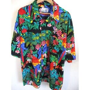 Monticerutti Loud Hawaiian Aloha Shirt Size XXL Jungle Birds on Black